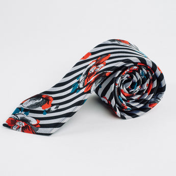 Steven Land | 100 % Silk | Floral Striped Tie & Pocket Square