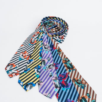 Steven Land | 100 % Silk | Floral Striped Tie & Pocket Square