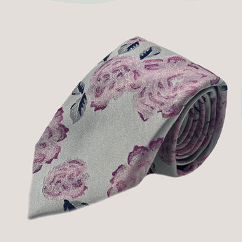 Roses Pattern Tie & Pocket Square 100% Silk for men