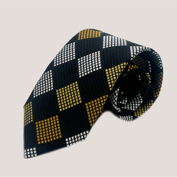 Rhombus Pattern Tie & Pocket Square 100% Silk for Men