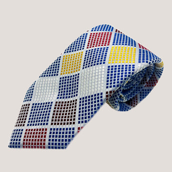 Rhombus Pattern Tie & Pocket Square 100% Silk for Men