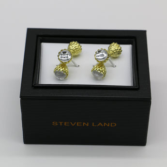 Steven Land Cufflinks | Acorn Style | Gold and Crystal