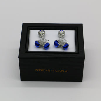 Steven Land Cufflinks | The Acorn Style | Silver Cast and Sapphire Stone