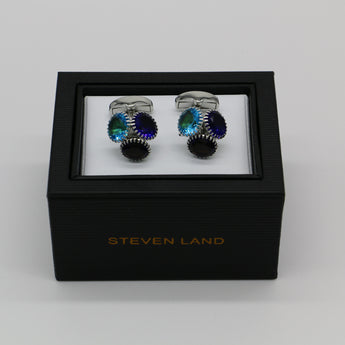 Steven Land Cufflinks | Trio Style | Silver and Multi Crystal Gemstone