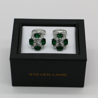 Steven Land Cufflinks | Emerald  Gemstone & Diamond Cocktail | Color Silver