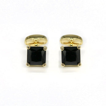 Men's luxury gold cufflinks with square black diamond stone