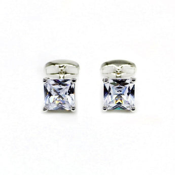 Men's luxury silver cufflinks with square gem that looks like a diamond