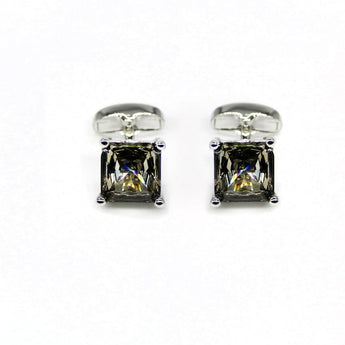 Men's luxury silver cufflinks with square dark gem stone