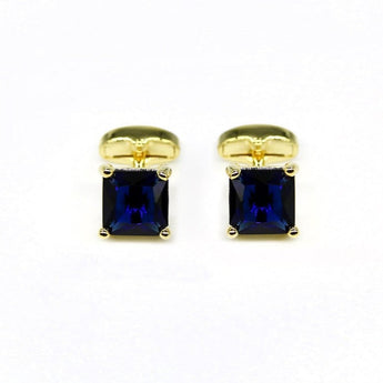 Men's luxury gold cufflinks with square blue gem stone