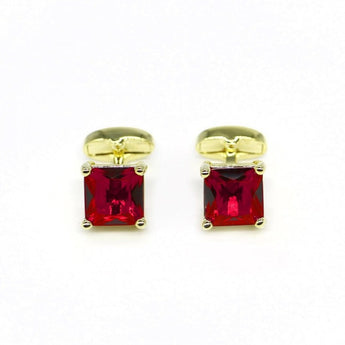 Men's luxury gold cufflinks with square red ruby gem stone