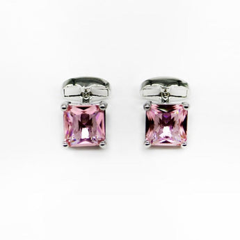 Men's cufflinks with square pink gem in a silver frame