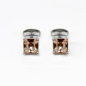 Men's Cufflinks with square peach gem stone set in silver frame.