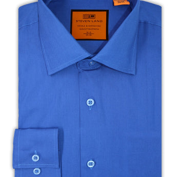 Poplin Dress Shirt | Trim Fit | Button Cuff | 100% Cotton | Blue