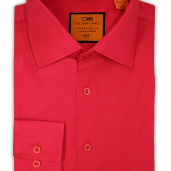 Poplin Dress Shirt | Slim Fit | Barrel Cuff | 100% Cotton | Red