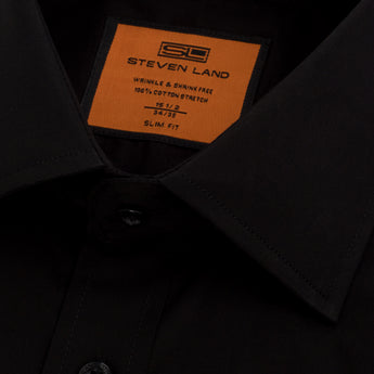 Poplin Dress Shirt | Slim Fit | Barrel Cuff | 100% Cotton | Black