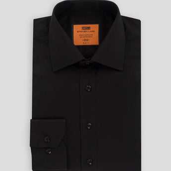 Poplin Dress Shirt | Slim Fit | Barrel Cuff | 100% Cotton | Black