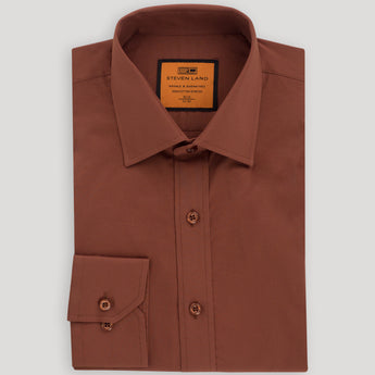 Poplin Dress Shirt | Slim Fit | Barrel Cuff | 100% Cotton | Brown