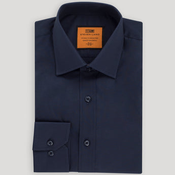 Poplin Dress Shirt | Slim Fit | Barrel Cuff | 100% Cotton | Navy