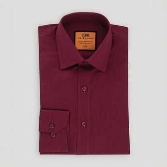 4 Way Stretch Travel Dress Shirt | Barrel Cuff | Point Collar | Slim Fit | Burgundy