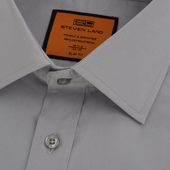 Poplin Dress Shirt | Trim Fit | Button Cuff | 100% Cotton | Color Silver