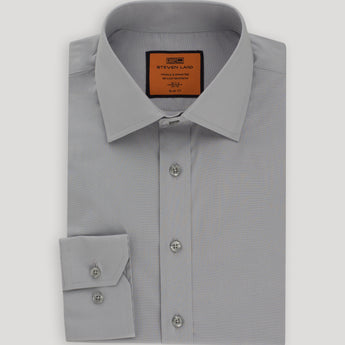 Poplin Dress Shirt | Trim Fit | Button Cuff | 100% Cotton | Color Silver