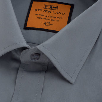 Poplin Dress Shirt | Slim Fit | Barrel Cuff | 100% Cotton | Steel