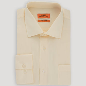 Poplin Dress Shirt | Trim Fit | Button Cuff | 100% Cotton | Color Cream