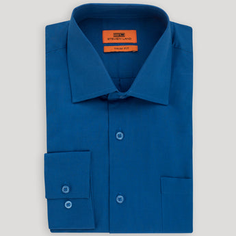 Poplin Dress Shirt | Trim Fit | Button Cuff | 100% Cotton | Color F.Blue