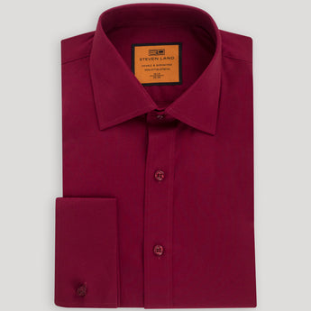 Poplin Dress Shirt | French Cuff | 100% Cotton | Burgundy