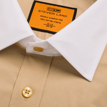 Poplin Dress Shirt | French Cuff | 100% Cotton | Beige