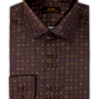 Steven Land Dress Shirt | Satin Motif Pattern | Point Collar | Button Cuff