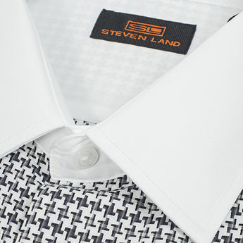 The Rees Dress Shirt | Classic Collar | Tab French cuff | Black Houndstooth Pattern