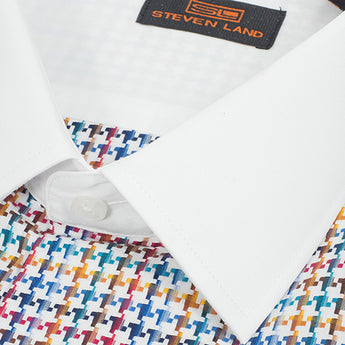 The Rees Dress Shirt | Classic Collar | Tab French cuff | Multicolored Houndstooth Pattern