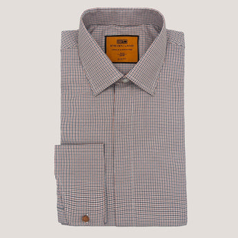 The Eric Dress Shirt | Classic Collar | French Cuff | Micro Blue & Navy Houndstooth Pattern