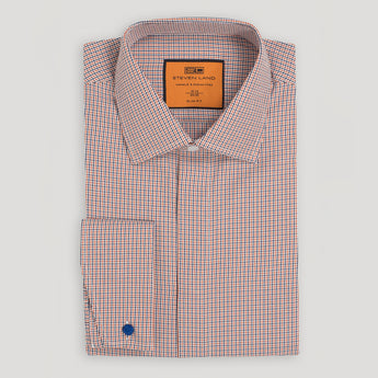 The Eric Dress Shirt | Classic Collar | French Cuff | Micro Black & Rust Houndstooth Pattern