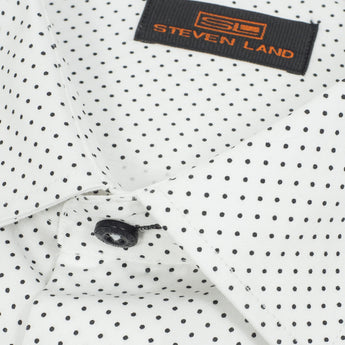 Micro Dot Dress Shirt | Classic Collar | Mitered Barrel Cuff | White with Black Micro dot Pattern