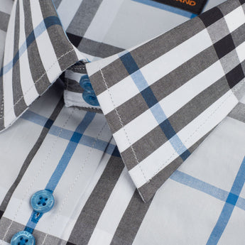 The Tartan III Dress Shirt | Regular Barrel Cuff & Classic Collar | Steel Blue