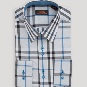 The Tartan III Dress Shirt | Regular Barrel Cuff & Classic Collar | Steel Blue