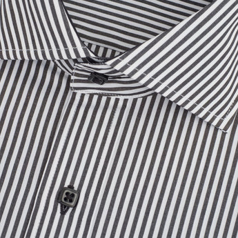 The Earl Striped Dress Shirt | Barrel Cuff & Spread Collar | Black