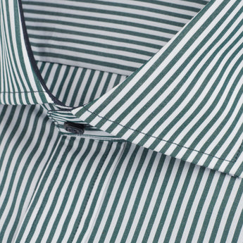 close up of striped dress shirt with spread collar