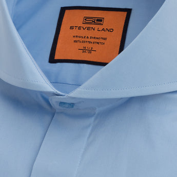 Land Poplin Dress Shirt | Hidden Placket | 100% Cotton | Cutaway Collar | French Cuff | Light Blue Color