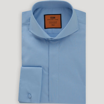 Land Poplin Dress Shirt | Hidden Placket | 100% Cotton | Cutaway Collar | French Cuff | Light Blue Color