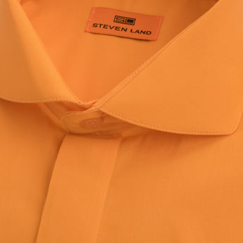 Poplin Dress Shirt Hidden Placket 100% Cotton | Cutaway collar | French Cuff | Color Orange