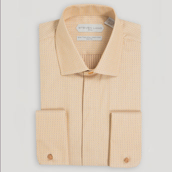 The Luther Dress Shirt | Classic Collar | Rounded French Cuff | Slim Fit | Gold & Brown Geometric Jacquard Pattern