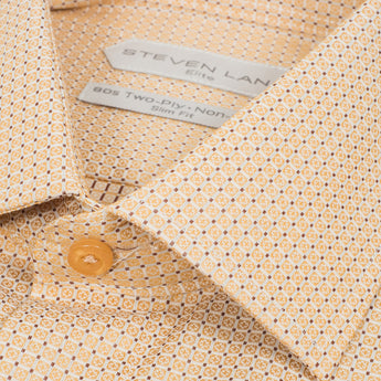 The Luther Dress Shirt | Classic Collar | Rounded French Cuff | Slim Fit | Gold & Brown Geometric Jacquard Pattern