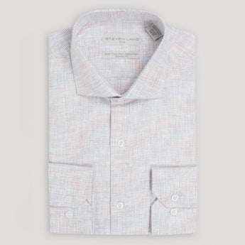 The Colm Dress Shirt | Semi Spread Collar | Mitered Barrel cuff | Red & Blue mélange Fabric