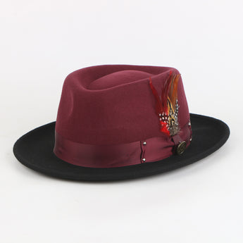 The New Orleans Fedora | Fine Australian Wool Hat with Snap Brim | Burgundy & Black