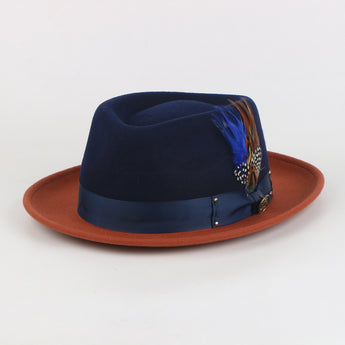 The Broadway Fedora | Felt Hat | Navy and Rust