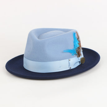 The New Orleans Fedora | Fine Australian Wool Hat with Snap Brim | Light Blue & Navy