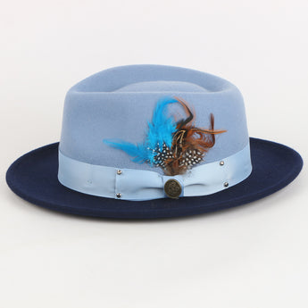 The New Orleans Fedora | Fine Australian Wool Hat with Snap Brim | Light Blue & Navy